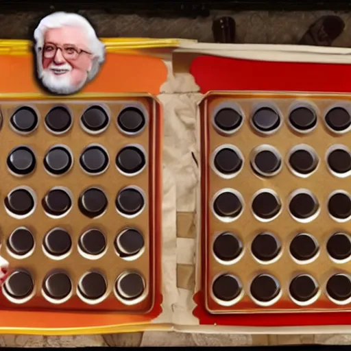 Prompt: Burger King defeats Colonel Sanders honorable combat connect 4 archival footage screenshot 8K