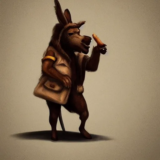 Prompt: donkey smoking a cigar, trending on artstation, concept art, logo