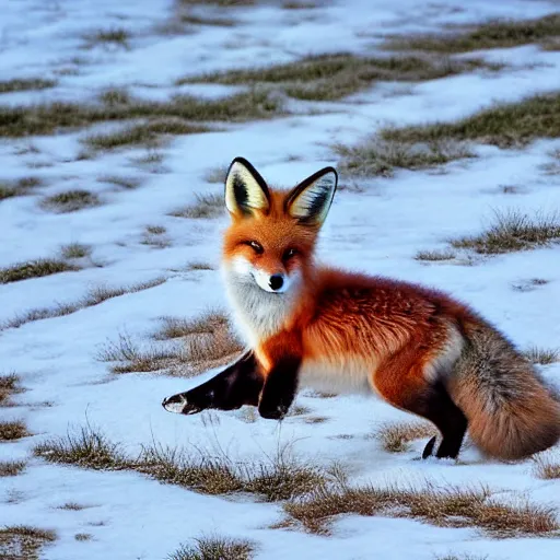 Prompt: Photorealistic photograph of a cute fox in snow by Suzi Eszterhas, photorealism, photorealistic, realism, real, highly detailed, ultra detailed, detailed, 70mm f/2.8L Canon EF IS lens, Canon EOS-1D Mark II, Wildlife Photographer of the Year, Pulitzer Prize for Photography, 8k,