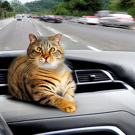 Image similar to giant cat in traffic, ultra realistic, very realistic