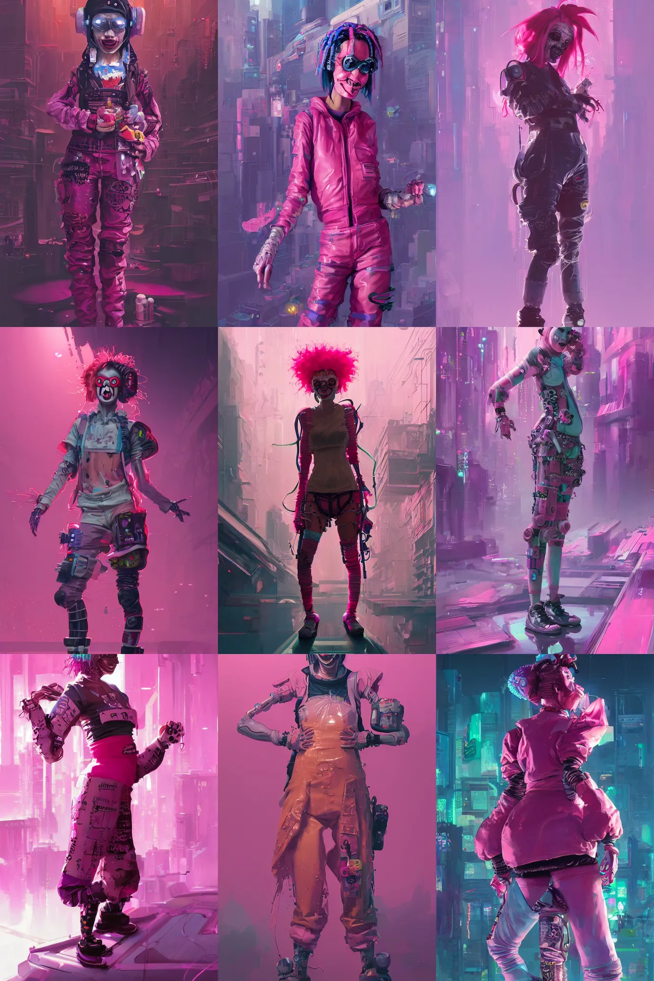 Prompt: wide view cyberpunk clown girl made of pink slime, wearing cyberpunk intricate streetwear, transparent, behance hd artstation by jesper ejsing by rhads, makoto shinkai and lois van baarle, ilya kuvshinov, ossdraws, cinematic lighting, sharp focus, surreal concept art, lifelike, ray tracing, photorealistic