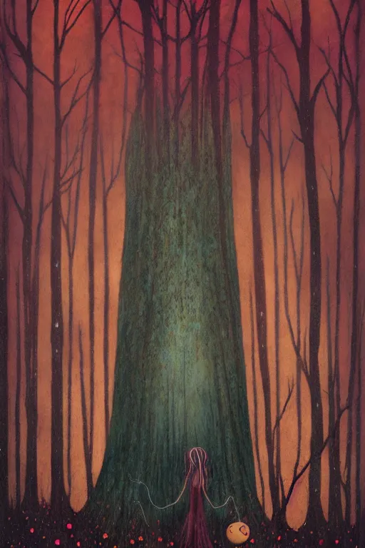 Image similar to tarot card, haunted woods, by andy kehoe