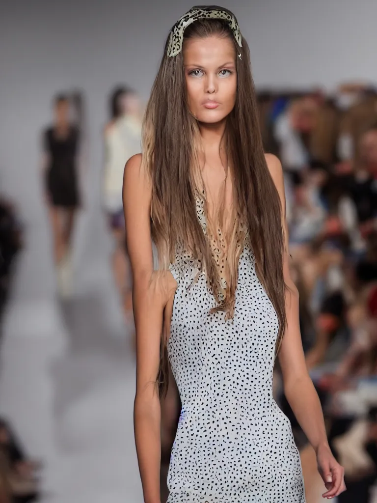Image similar to a fashion model on the runway wearing a shampoo bottle for a dress