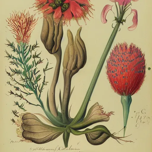 Image similar to modern voynich painted by Ferdinand Bauer  –  botanical illustrator