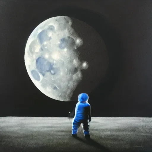 Image similar to Man eating the moon. Award winning painting. Artistic. 4K