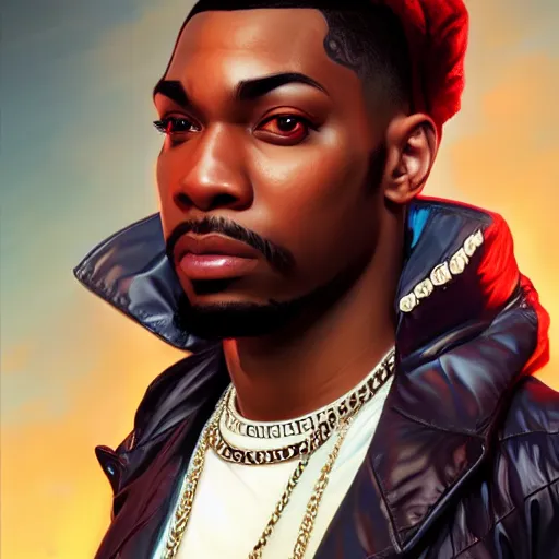 Image similar to beautiful Jaydayoungan the rapper as GTA character, R&B, closeup, D&D, intricate, elegant, highly detailed, digital painting, artstation, concept art, matte, sharp focus, illustration, art by Artgerm and Greg Rutkowski and Alphonse Mucha