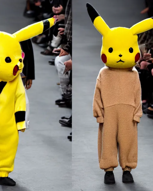 Image similar to hyperrealistic and heavy detailed 2321s Yeezy runway show of Pikachu , Leica SL2 50mm, vivid color, high quality, high textured