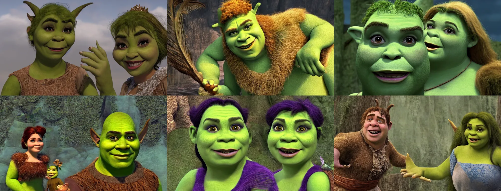 Prompt: a still of a beautiful Shrek harpy princess with hyperrealistic textures, 2015 cinematography