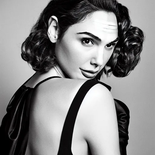 Prompt: portrait of gal gadot by mario testino, 1 9 4 0 s hairstyle, headshot, detailed, award winning, sony a 7 r