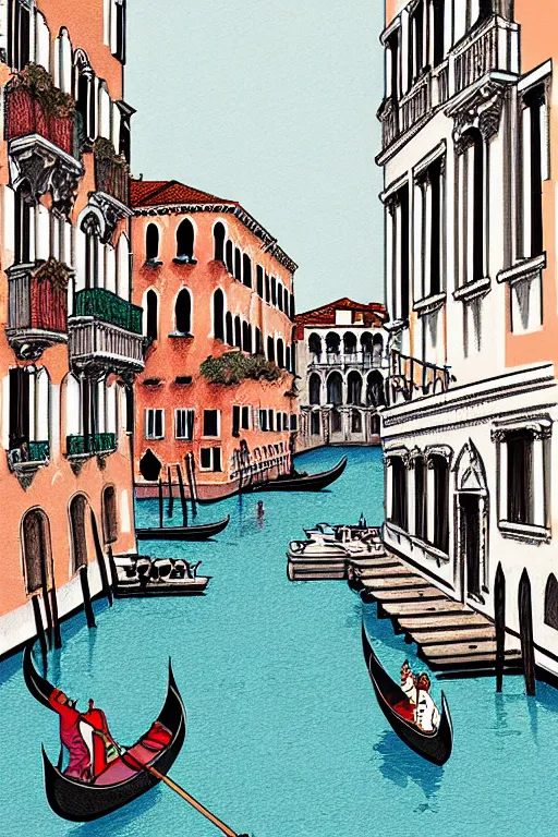 Image similar to venice, illustration, in the style of katinka reinke