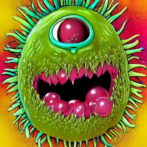 Image similar to a screaming tennis ball monsters, startled surprised face, oh shit face, colorful, digital art, fantasy, magic, chalk, trending on artstation, ultra detailed, professional illustration by basil gogos