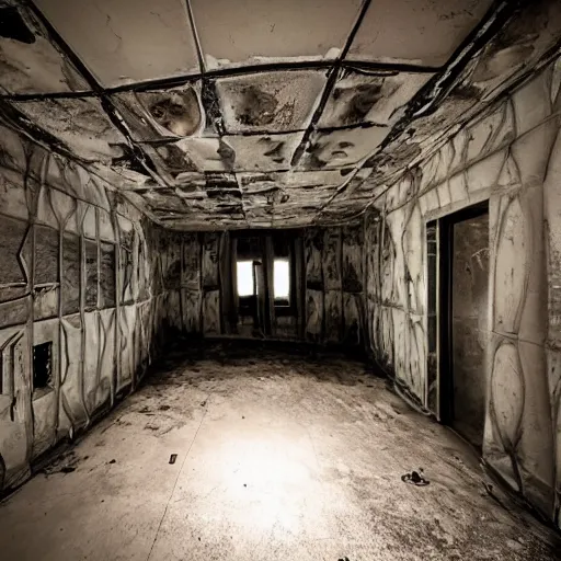 Prompt: the inside of a futuristic haunted house