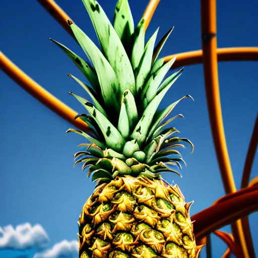 Image similar to a pineapple on a rollercoaster, realistic, 8 k