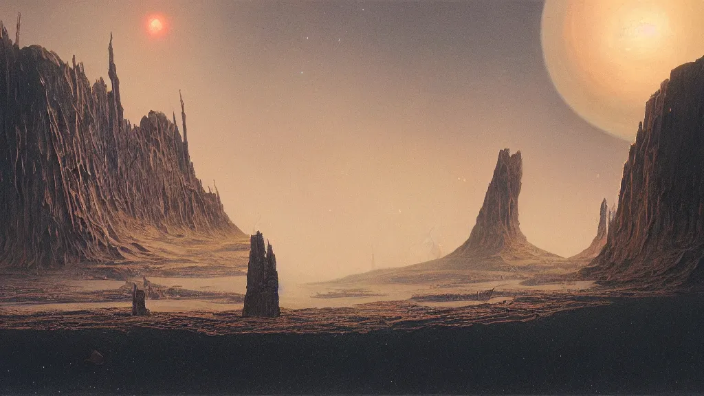 Image similar to otherworldly atmosphere of emissary space by arthur haas and bruce pennington and john schoenherr, cinematic matte painting