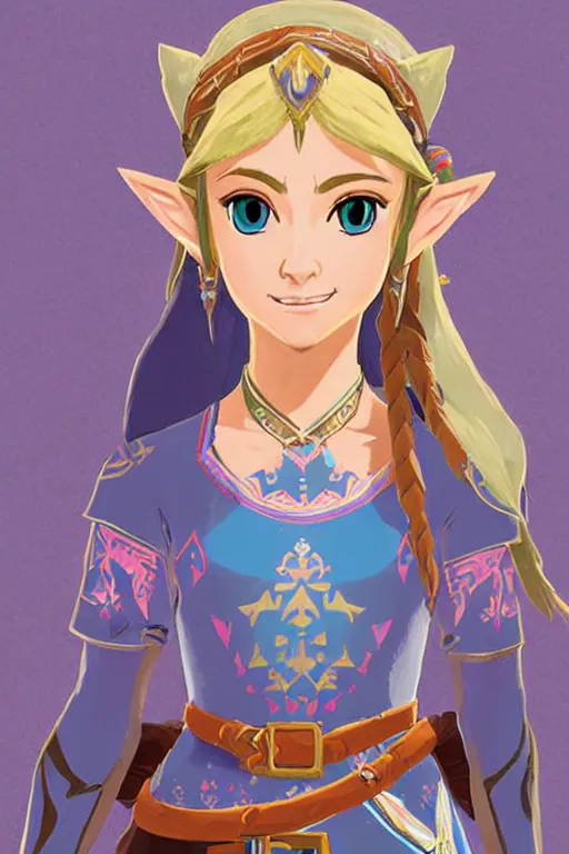 Image similar to a portrait of princess zelda from the legend of zelda breath of the wild, breath of the wild art style.