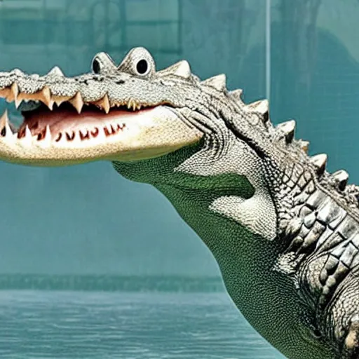 Prompt: a crocodile and shark hybrid
