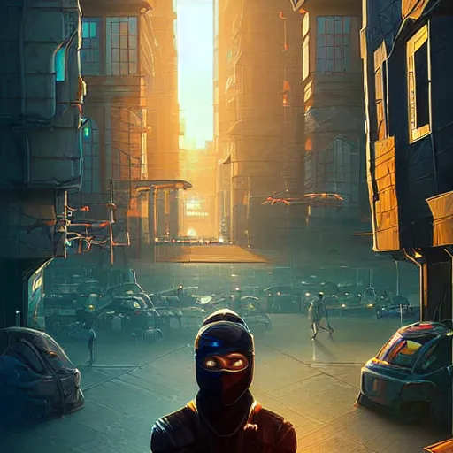 Prompt: ninja cyborgs portrait in cybercity, golden hour, poster by michael whelan and gilbert williams and evgeny lushpin and artgerm and alena aenami, highly detailed