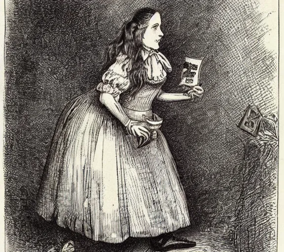 Image similar to Tenniel illustration portrait of Alice, Lewis Carrol