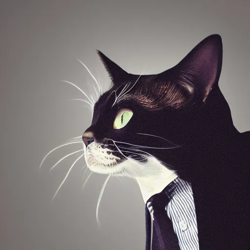 Prompt: hyperrealistic portrait photograph of a cat wearing a suit