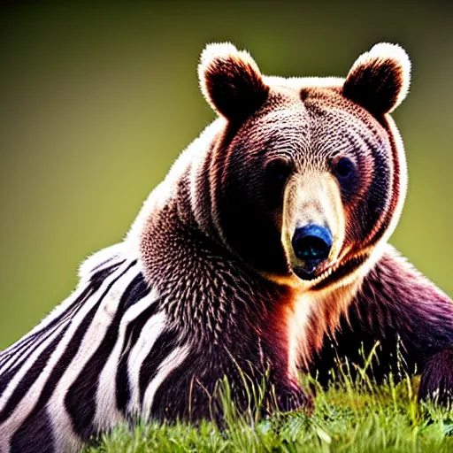 Prompt: a bear - zebra - hybrid, animal photography