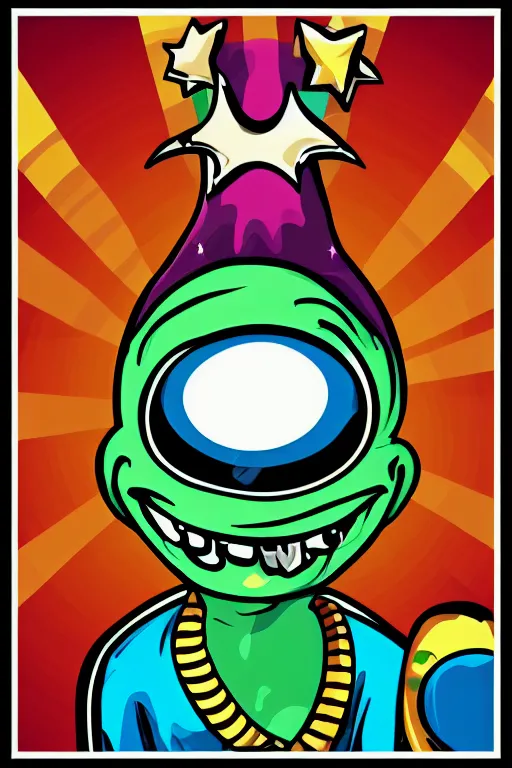 Image similar to rockstar alien, art by brian miller, sticker, colorful, illustration, highly detailed, simple, smooth and clean vector curves, no jagged lines, vector art, smooth