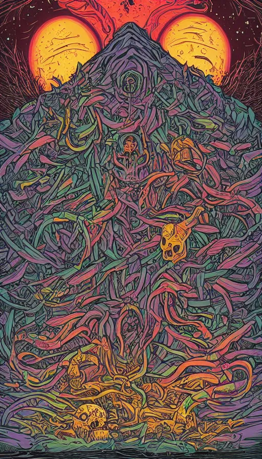 Image similar to life and death mixing together, by dan mumford