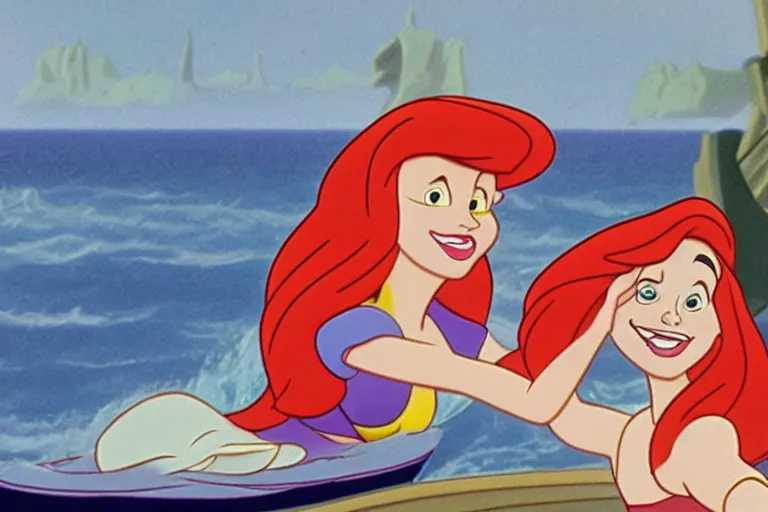 Image similar to still from the animated disney cartoon, little mermaid enlists in the navy