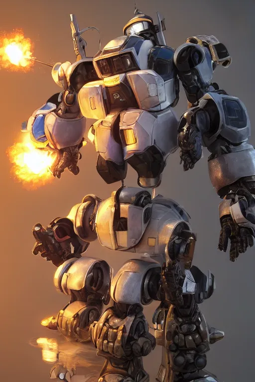 Image similar to mechwarrior 5 : mercenaries mech megaman transformer robot boss tank engine game octane render, 4 k, hd 2 0 2 2 3 d cgi rtx hdr style chrome reflexion glow fanart, global illumination ray tracing hdr fanart arstation by ian pesty by jesper ejsing pixar and disney unreal zbrush central hardmesh