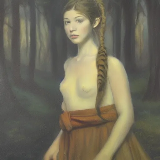 Prompt: A painting of a girl with a monkey tail, furry tail, matte painting