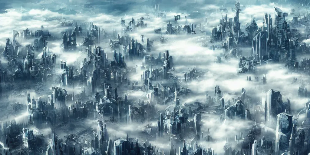 Image similar to a futuristic city on the clouds