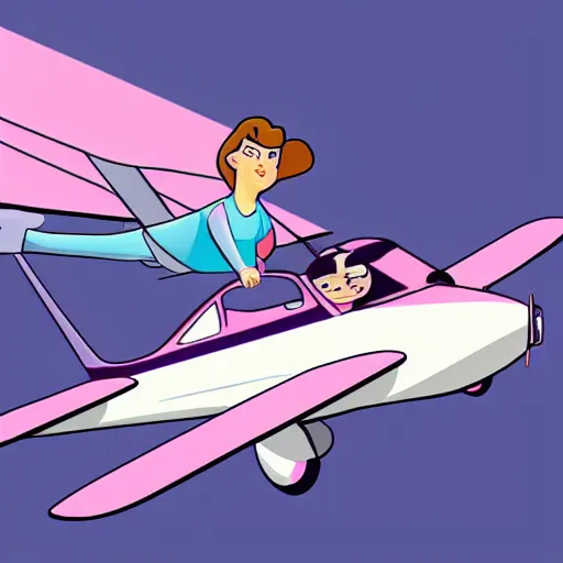 Image similar to Rose Quartz from Steven Universe flying with a handsome brunette pilot, cessna glider plane, cartoon style,