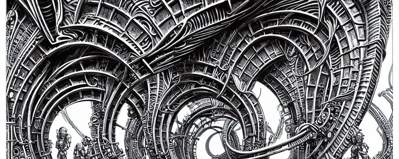 Image similar to a double helix dna cyberpunk steampunk stone carved archway, art deco high details, lineart, by vincent di fate and joe fenton, inking, screen print, masterpiece, trending on artstation, sharp, high contrast, hyper - detailed, ultrawide, hd, 4 k, 8 k