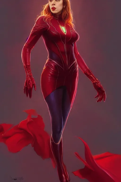 Image similar to Karan Johar as Scarlet Witch, Scarlet Witch costume, villany, portrait, masculine figure, highly detailed, digital painting, artstation, concept art, smooth, sharp focus, illustration, cinematic lighting, art by artgerm and greg rutkowski and alphonse mucha