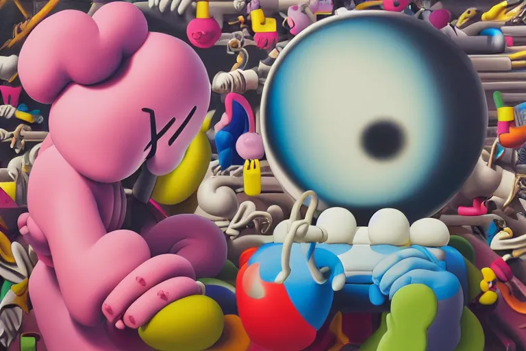 Prompt: 3 d graffiti by kaws, james jean and salvador dali and shusei nagaoka, oil on canvas, surrealism, neoclassicism, renaissance, hyper realistic, ultra detailed, cell shaded, 8 k