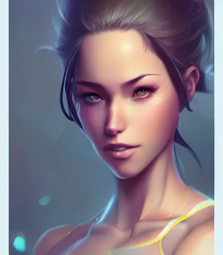 Image similar to beautiful portrait of a gorgeous personal trainer who looks like PhRh , character design by charlie bowater, ross tran, artgerm, and makoto shinkai, detailed, soft lighting, rendered in octane