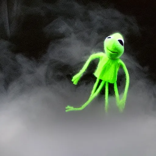 Image similar to ghostly Kermit made of clouds and fog