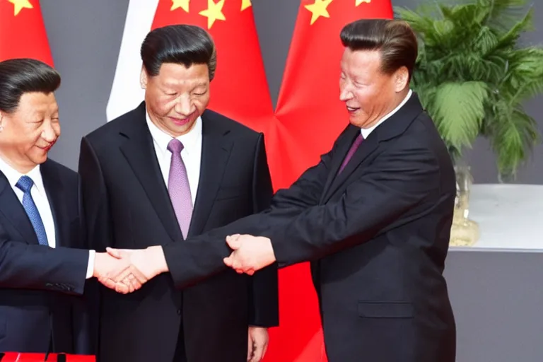 Image similar to xi jinping and arnold schwarzenegger shaking hands