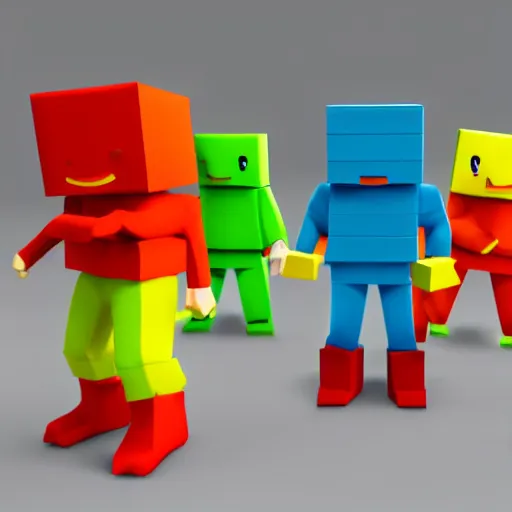 Image similar to high quality 3d render of dancing block figures looking like roblox figures, bright and fun colors, octane render, trending on artstation