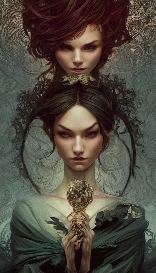 Image similar to dark twisted fairytale, fibonacci, sweat drops, insane, intricate, highly detailed, digital painting, artstation, concept art, smooth, sharp focus, illustration, Unreal Engine 5, 8K, art by artgerm and greg rutkowski and alphonse mucha