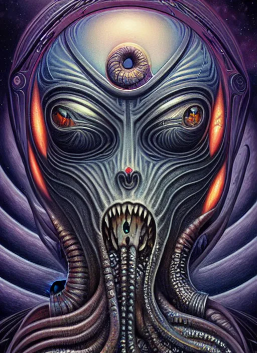 Prompt: cosmic lovecraft giger fractal random fish portrait, pixar style, by tristan eaton stanley artgerm and tom bagshaw.