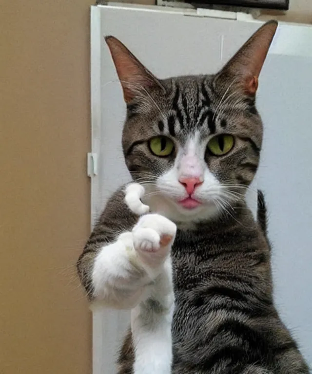 Image similar to a cat showing us the middlefinger