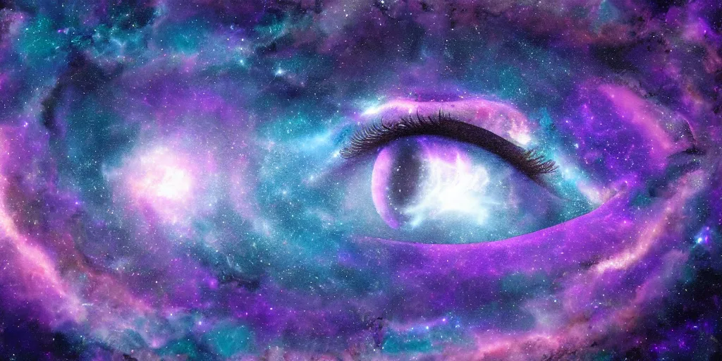 Prompt: Fantasy god-like purple eye at the center of galaxy , digital oil painting,, surreal, HD,