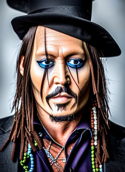 Image similar to studio portrait still of johnny depp as a muppet, 8 k, studio lighting, key light,