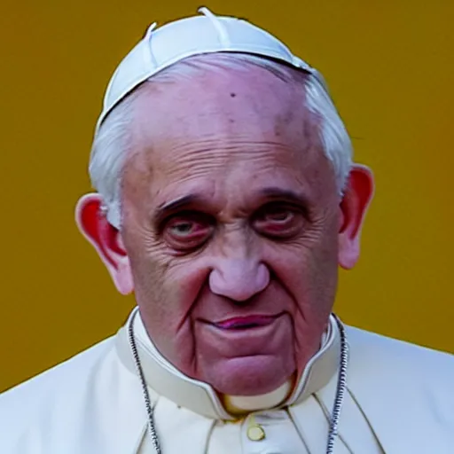 Prompt: the popes evil twin, horrific, yellow demonic eyes