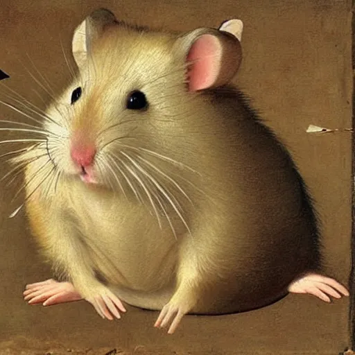 Image similar to portrait of a hamster in extreme distress, renaissance art, highly detailed