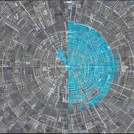 Image similar to very detailed GIS map of cosmic ancient high technology cities, avoid symmetry, broken google maps, open street maps, maxar, astral, 8K, cinematic, generative art, antialiasing, total eclipse, microbiology, circuit, psychic, octane