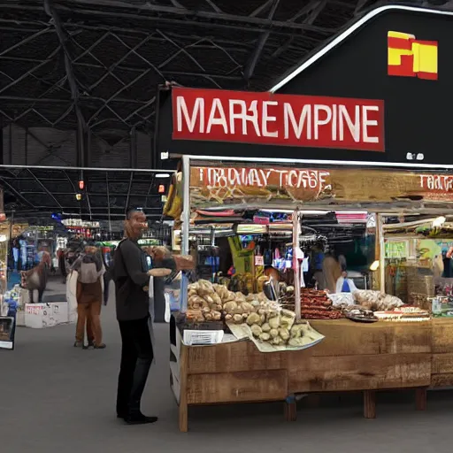 Image similar to a scene of a market stall at a trade show from the film a minority report taken from a distance, cinematic, dslr, unreal engine, hyper realistic