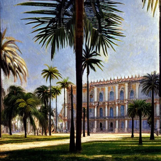 Image similar to a ultradetailed beautiful photo of the amazonas palace designed by jules bastien - lepage, hans belmer, frank weston and gustave baumann, trending on artstation, mediterranean, palm trees, light sparkles, sharp focus, soft light, 8 k 4 k