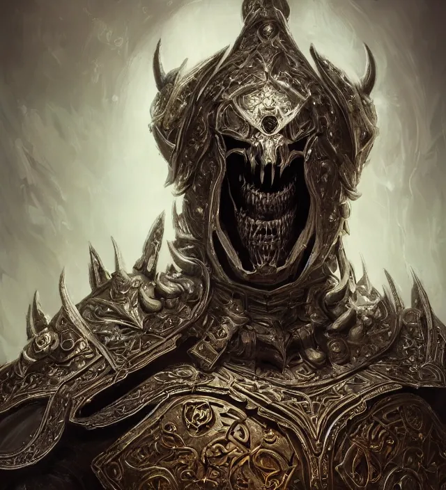 Image similar to Arch Lich Vecna portrait, intricate ornate armor, subject in the middle of the frame, rule of thirds, golden ratio, elegant, digital painting, octane 4k render, zbrush, hyperrealistic, artstation, concept art, smooth, sharp focus, illustration from Warcraft by Ruan Jia and Mandy Jurgens and Artgerm and William-Adolphe Bouguerea