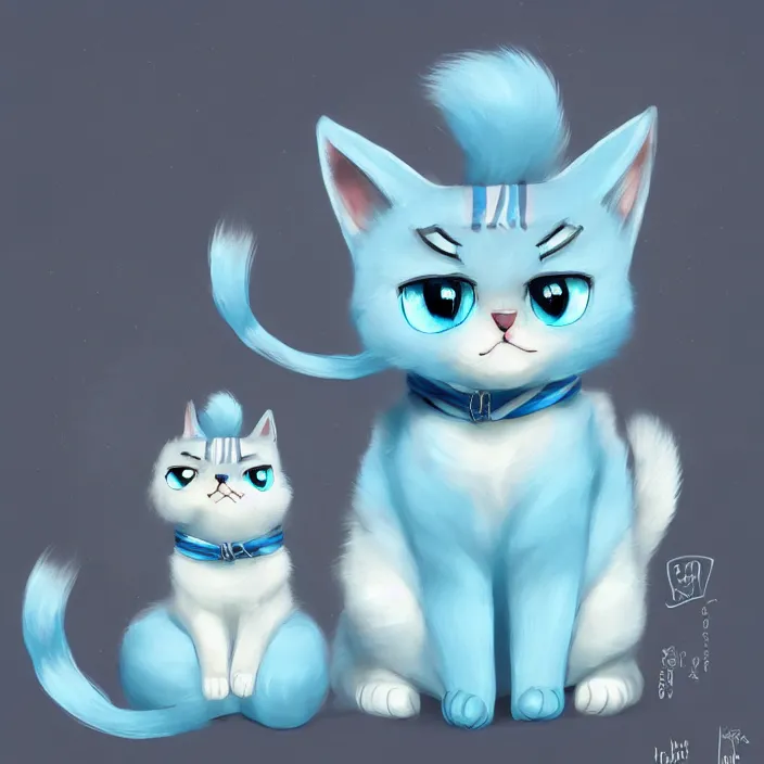 Image similar to cute cat of cheshire an adorable cat with light blue stripes, shiny eyes and a big human like playful smile. award - winning digital art, trending on artstation